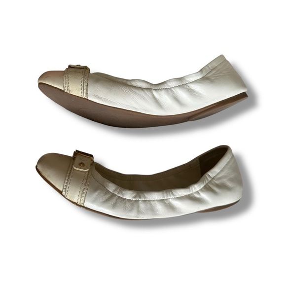 Tory Burch Ambrose Leather Ballet Flats In Beige Size 8.5 - Picture 6 of 8